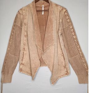 Leo & Nicole Beige Open-Front Knit Cardigan